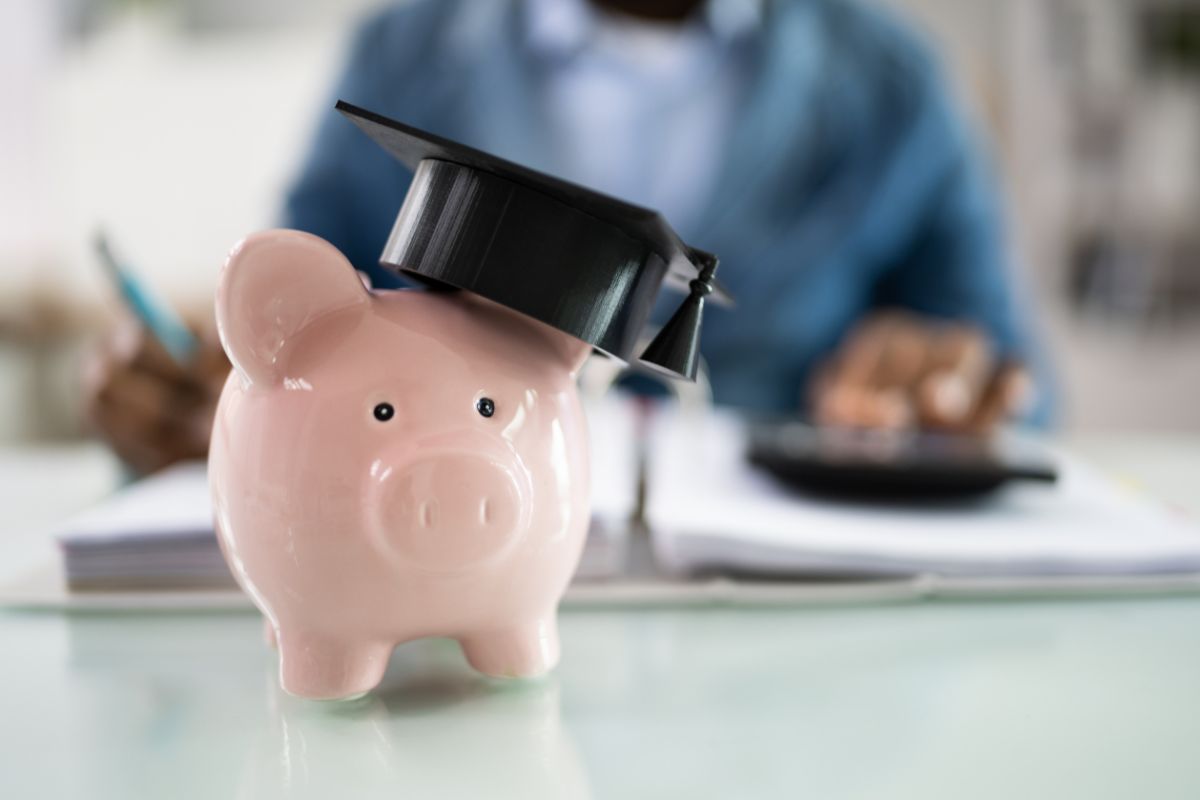 Piggy bank with graduation cap